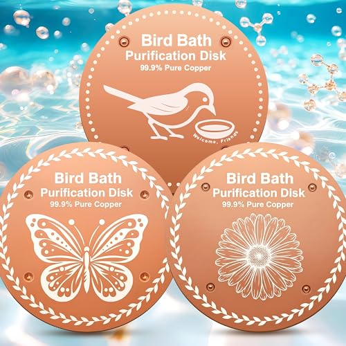 OICEME Bird Bath Purification Disc Pure Copper Outside Winter Solar Power Birdbath Deicer Cage Hanging Bowl Metal Deck Railing Glass Concrete Ceramic Stone Ground Water Bird Flowers - color: Gold 3PCS Bird&Flowers