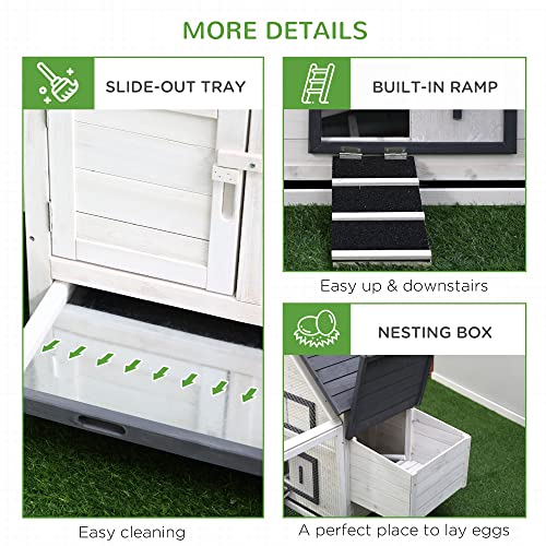 PawHut Grey and White Wooden 0.07-Acre In-Ground Poultry Cage with Nesting Box, Ramp, Run D51-102 | Outdoor Chicken House Poultry Cage, Hen, Removable Tray, Roosting Bars, Ramp, for Garden Backyard - color: Dark Gray
