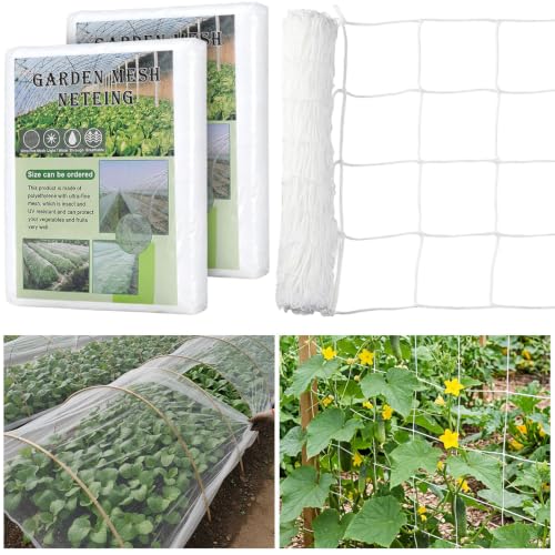 2 Pcs Garden Netting Set Trellis Netting Heavy Duty Polyester 5 x 30ft and Garden Cover Mosquito Bird Mesh 10 x 33ft for Vegetables Fruits Protection, Climbing Plants Grow