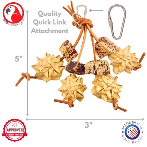 Bonka Bird Toys 1056 Palm & Pod Forage Cluster 5" x 3" Natural Mahogany Pods Palm Flowers Leather Strands for Parrotlets Budgies Lovebirds Small Parrots Cage Enrichment
