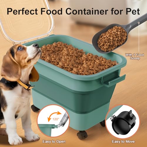 Dog Food Storage Container, 15-23 Lbs Collapsible Dog Food Container with Transparent Airtight Lid, Wheels and Scoop, Travel Pet Food Storage Container for Cat, Dog and Bird, Keep Dry Food Fresh - color: Green