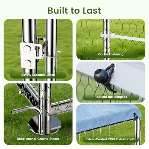 Outdoor Metal Chicken Coop Large Walk-in Poultry Cage Spire-Shaped Chicken Run with Waterproof and Anti-Ultraviolet Cover for Outside,Backyard and Farm,13' L x 9.8' W x 6.4' H - color: Spire-Shaped Roof, size: 156.0"L x 117.6"W x 76.8"H