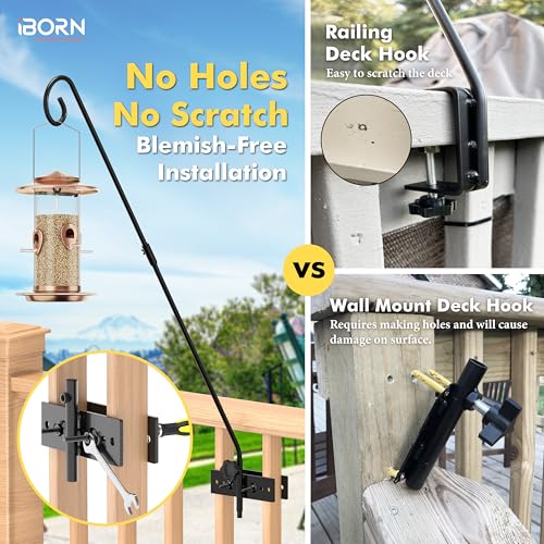 iBorn Fence Deck Hook Rail Heavy Duty Hummingbird Feeder Hanger 28 Inch Railing Hanging Hook for Bird Feeder, Suet Baskets, Planters, Wind Chimes, Solid Wire, 180 Degree Rotary, Pack of 2 - style: 28" Fence Railings Hook,2 Pack