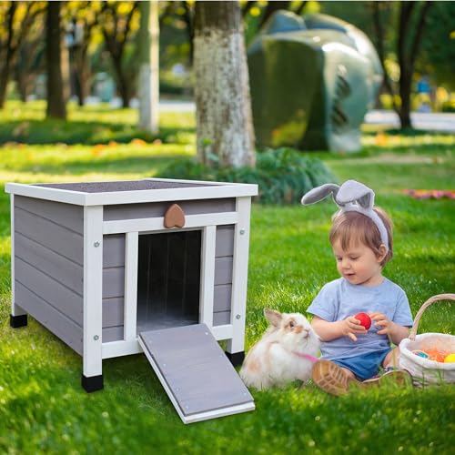 Rockever Outdoor Cat House, Rabbit Hutch Outdoor Indoor Bunny Cage | Waterproof Cat Houses For Outdoor Cats, Wooden Small Pet House And Habitats, Openable Roof