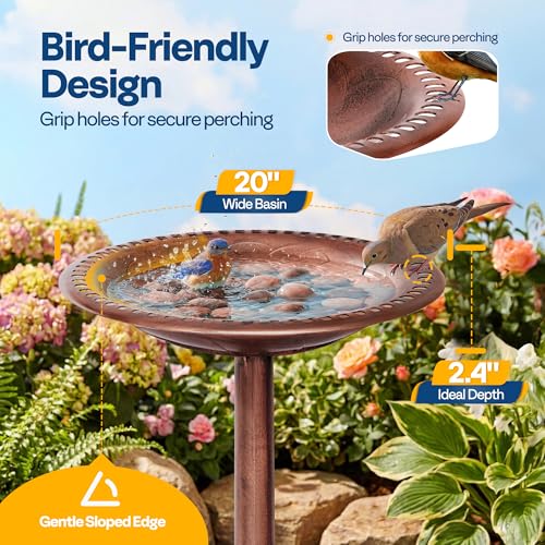 VIVOHOME Bird Bath for Outside, Polyresin, Pedestal, Antique Bronze | Weather-Resistant, 20-Inch Bowl, 28-Inch Height, for Outdoor/Garden, Bird-Friendly, Easy to Clean - color: Antique Bronze