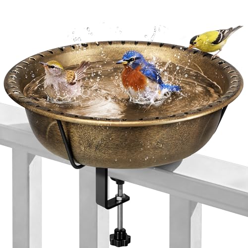 VIVOHOME Deck-Mounted Bird Bath with Adjustable Metal Clamp, Copper | Weather-Resistant ABS, 1.45-Gallon Capacity, for Railing/Fence/Balcony, Bird-Friendly, Easy to Clean - color: Copper, size: Birdbath Only