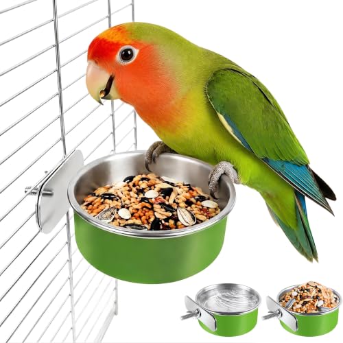 Bird Cage Bowls for Parakeets (2 Pack) - Stainless Steel Food & Water Feeder Cups with Clamp Holder, Hanging Feeder for Budgies, Canary, Conures, Lovebirds, Squirrel & Small Animals - size: 2 pcs
