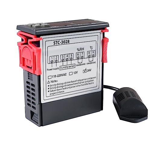 STC-3028 24V Temperature & Humidity Controller with Integrated Sensor, Dual Digital Display Thermometer Hygrometer, Incubator Controller - size: 24V