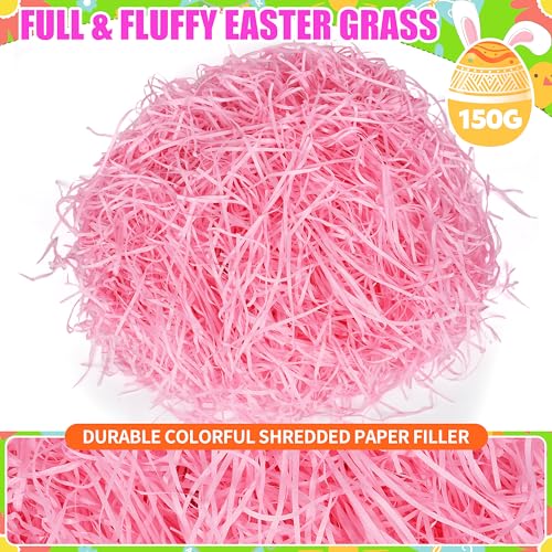 Seifar 5.3oz/150g Pink Easter Grass Basket Filler, Recyclable Shred Paper Shred Fillers Easter Basket Grass for Easter Gift Basket Gift Wrapping Party Decorations - color: Pink, size: 150g