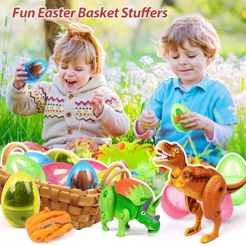 OCATO Easter Eggs Filled Easter Jumbo Eggs Fillers Basket Stuffers Easters | Deformation Dinosaur Egg Plastic Surprise Egg Easters Basket Stuffers Easter Party Favors for Kids Boys Girls Toddlers 6 Pack