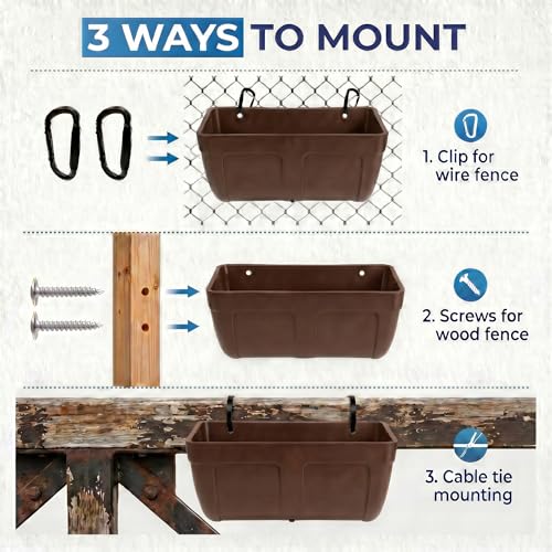 Hanging Chicken Feeder Waterer Heavy Duty BPA-Free Plastic Feed Trough, Fence Mount Livestock Feeding Bucket, Backyard Poultry Farm Supplies for Duck, Turkey, Goat, Sheep, 2 Pack, Brown - color: Brown