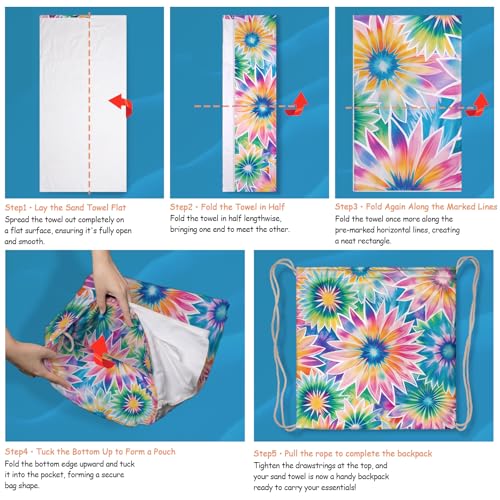 Tie Dye Beach Towel Bag - Summer Colorful Picnic Blanket Travel Camping Towel for Family - color: Tie Dye Multi