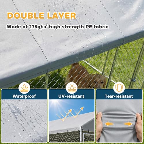 PawHut Outdoor Dog Kennel, 20' x 15' x 8', Waterproof Roof for Large Dogs | Heavy Duty Galvanized Chain Link Pet Enclosure, 2 Secure Lock for Chicken, Duck - size: 236.2"L x 177.2"W x 94.5"H