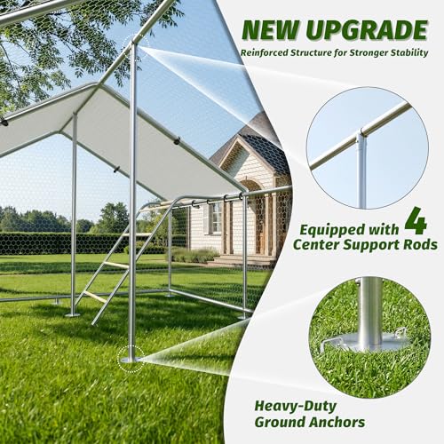 26.3x9.7 FT Extra Large Metal Chicken Coop, Walk-in Poultry Run | Weatherproof Cover, Reinforced Metal Frame, Walk-in Chicken Run, Outdoor Poultry Cage for Hens Ducks Rabbits - size: 315.2"L x 118"W x 78"H