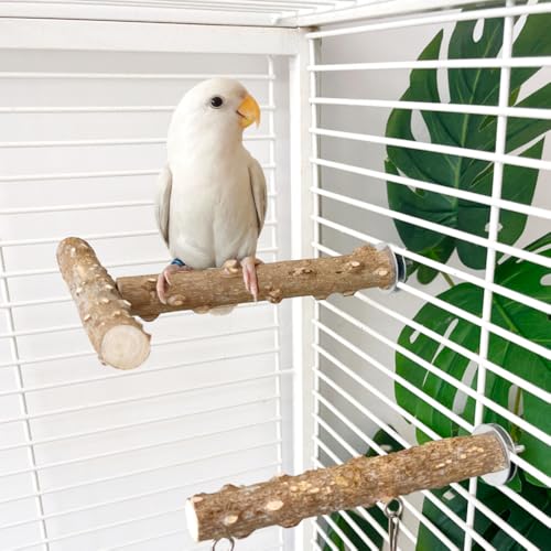 4-Piece Bird Perch Set for Cage, Natural Wood Bird Cage Accessories, Hammock Swing, Parrot Climbing Standing Branches, Durable Cockatiels,Conure,Lovebird, Budgie Toys