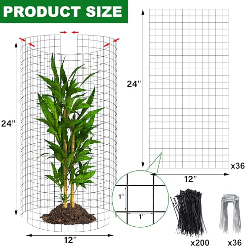 winemana 12 Set Plant Protectors Covers from Animals, 36 Pcs 24x12 Inch Metal Wire Garden Cages with Stakes & Ties, Outdoor Protection to Keep Rabbits Chickens Out for Flowers Vegetables (Black) - color: Black, size: 24 IN x12 IN