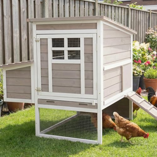 PetsCosset 39.13" L Chicken Coop for Outdoor,2-Story Poultry Cage with Nesting Box,Fir Wood Hen House with Pull-Out Tray for 1-3 Chicken,Slanted Wooden Roof,Suitable for Backyard,Park,Garden,Grey - size: 39.13" L - Grey