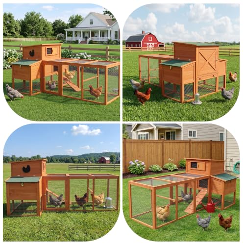 XLarge Chicken Coop with Nexting Box and Run Premium Poultry Cage with Waterproof Roof and Tray Spacious Wooden Chicken House Size for Backyard Small Animals 3-4 Chickens and Duck Orange 80"