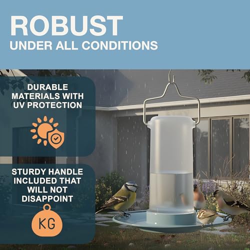 SWISSINNO Bird Drinker “Zug” Light Blue – UV Resistant Bird Water Dispenser Made of Durable PC and ASA Plastic – Outdoor Balcony Garden Terrace – Long Lasting and Easy to Clean