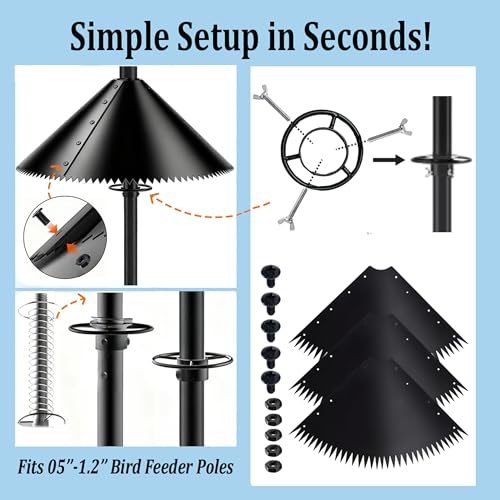 2 Pcs Squirrel Baffle for Bird Feeder Pole,Slinky-Loaded Wobble Defense | Outdoor Squirrel Proof Bird Feeders, Bird House Guard for Shepherd’s Hook, Rust Chew Proof Heavy Duty,19 Inch,Metal Buckle