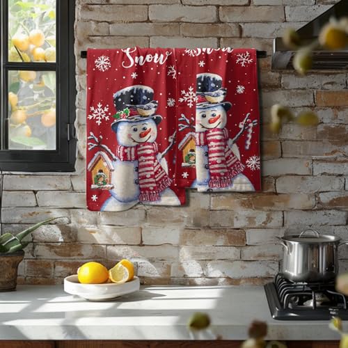 Red Christmas Hand Towels Set of 2, 28x14 Inch Winter Snowman Snow Xmas Absorbent Microfiber Soft Washcloths Guest Face Tea Towel for Kitchen Bathroom Home Hotel Gym Spa - color: Christmas Red