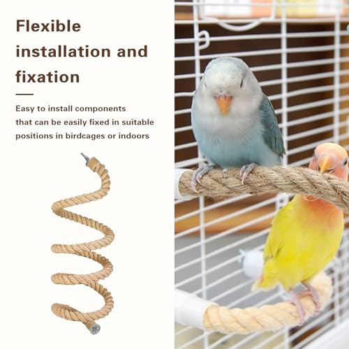 Bird Rope Perch for Parrots,Bird Cage Climbing Rope Toys Accessories | Bendable Climbing,Bendable Natural Jute Boing with Pine Wood and Stainless Steel Mount,Parakeet Lovebirds(4.9 feet Jute)