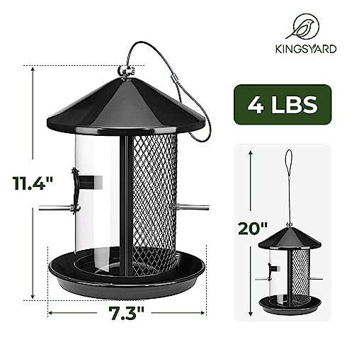 Kingsyard Metal Bird Feeders for Outdoors Hanging, Tube Bird Feeder | 4 lbs Capacity, Dual Chamber Design, 2 perches & 360 Degree Perch, Weatherproof, Chew-Proof, Easy to Clean & Refill, Black