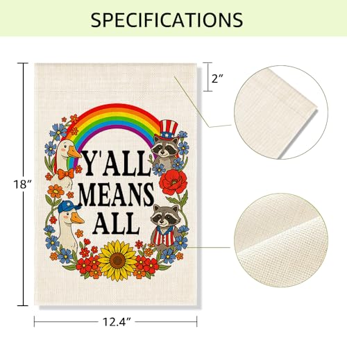 RZHV Y'ALL MEANS ALL Double-Sided Garden Flag for Outdoor House Yard Sign Garden Decor Parade, Funny Motivational Silly Goose Raccoon Social Justice Yard Flag, Inclusive Outdoor Decoration Banner - color: Y'all