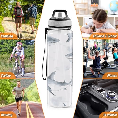 Shark 32 oz Water Bottle - Clear Tritan, BPA-Free, LeakProof with Carry Strap for Sports, Gym & Outdoor Activities - color: D169