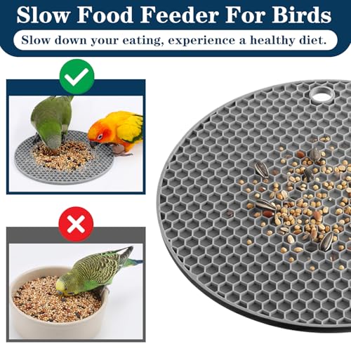 2 PCS Bird Foraging Toys, Soft Bird Slow Feeder Mats, Interactive Foraging Mats for Parakeet, Cockatiel, and Small Birds, Birds Enrichment Toys to Increase Feeding Time (Blue & Grey)