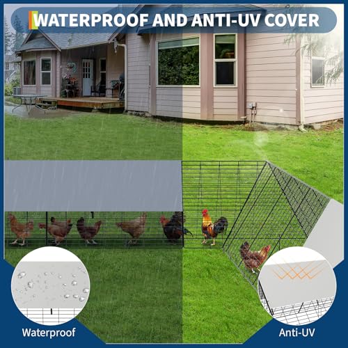 GarveeLife Chicken Tunnels for Outside with Corner Frames, Large Metal Chicken Runs with Weather-Resistant Cover, Portable Poultry Cage for Hens, Ducks, Rabbits, 238.2x161.4x24.2 inch - size: 40.9"L x 29.7"W x 2.8"H