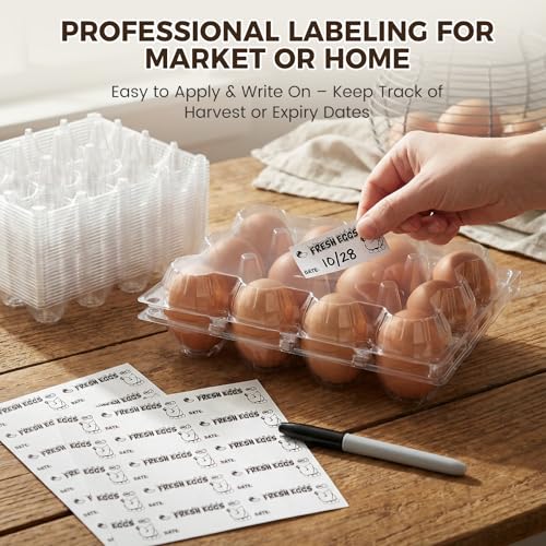 HANSGO 60 PCS Plastic Egg Cartons Cheap Bulk with Date Labels, 12 Count | Clear Reusable Egg Containers for Fresh, Medium Eggs Storage, Suitable for Farms, Families, Markets Display - color: 60PK-12CT