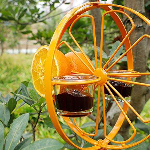 FORUP Oriole Bird Feeder for Outdoors Jelly and Oranges, Orange Fruit Oriole Jelly Bird Feeder, Outdoor Garden Metal Hanging Drinking Grape Jelly Container Hummingbird Feeder