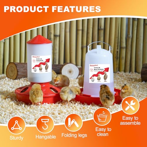 2-in-1 Chick Starter Set: Top Filling 0.4 Gal Feeder & Waterer Red | Chick Feeder and Waterer With Adjustable Legs, Anti-drown Design, Hanging Hooks & Scoop for Baby Chicks - size: 0.4Gal Feeder & 0.4Gal Waterer