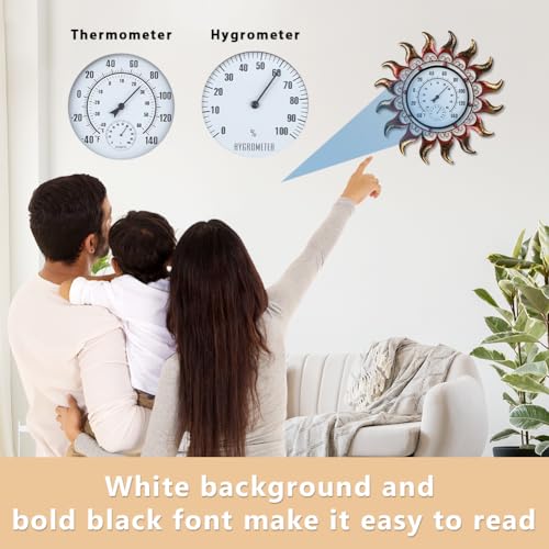 VEWOGARDEN 13 Inch Sun Outdoor Thermometer Waterproof Metal Decorative Wall Indoor Outdoor Thermometer for Patio, Home & Garden - style: Sun(verdigris)