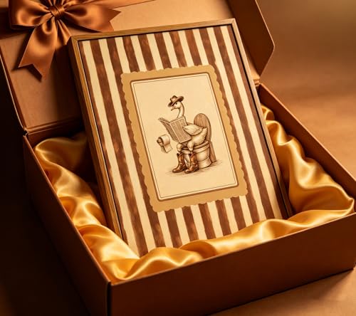 Floating Framed Funny Western Bathroom Canvas Wall Art, Cowboy Goose Reading on Toilet Painting Picture Wall Decor, Vintage Striped Animal Poster Print Artwork for Farmhouse, Home Decoration 8x10in - color: vintage goose, size: 10"L x 8"W