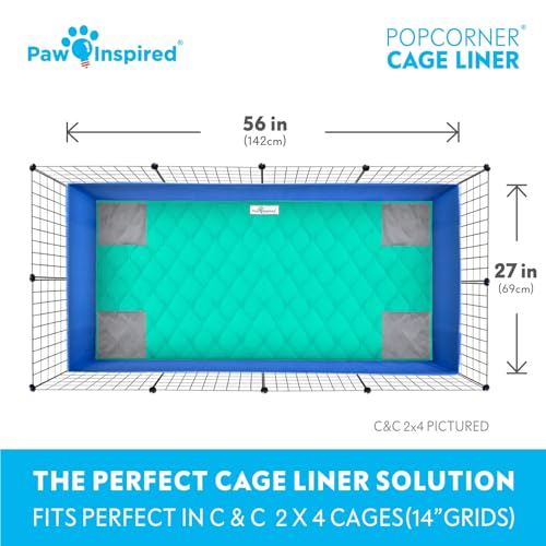 Paw Inspired PopCorner Washable Fleece Cage Liners, C&C 2x4, Green | Reinforced Corners, Super Absorbent Mat, Bedding, Waterproof Bottom, Guinea Pigs, Ferrets, Rabbits, Hamsters, Small Animals - color: Green, size: C&C 2X4