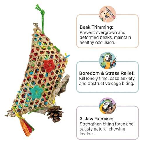 Parakeet Chewing Hanging Toy, Parrot Beak Toy Bird Foraging Toys with Natural Wood & Bamboo Shell, Cage Bite Toy for Small Parrots, Safe Bird Chewing Toys for Cockatiels Conures Lovebirds