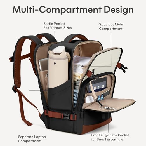 40L Travel Backpack for Women & Men: Flight Approved Carry On Backpack, TSA Personal Item Bag with Water Bottle Pocket, Weekender Essentials Backpacks fits 17" Laptop - Black White Brown - color: Black White Brown, size: X-Large