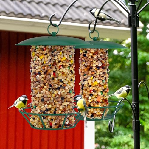Suet Feeder Cylinder Bird Feeder S-6-2 Seed Cake Feeders Green Metal Feeders for Hanging Garden Backyard Outdoors Wild Birdfeeding