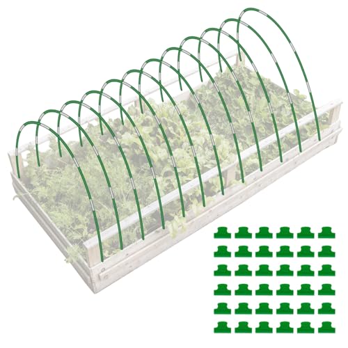 72 Pack Garden Hoops for Raised Beds, 12 Sets Fiberglass with PVC | Durable, Rust-proof, DIY greenhouse tunnel, For row cover, Bird netting, Plant frost protection, Extends growing season - color: Green-72P