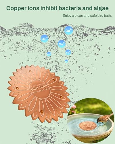 OICEME Bird Bath Purification Disc Pure Copper Outside Winter Solar Power Birdbath Disc Hummingbird Solar Power Wild Cleaner Heater Deicer Hanging Bowl Feeder Cage Dispenser Garden Lover Women Gift - color: Copper Sunflower