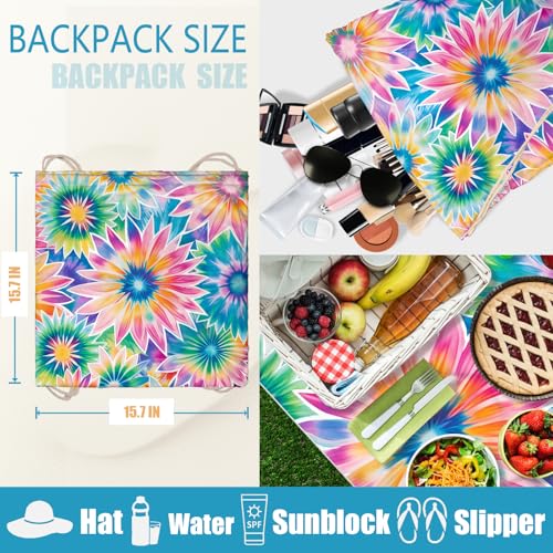 Tie Dye Beach Towel Bag - Summer Colorful Picnic Blanket Travel Camping Towel for Family - color: Tie Dye Multi