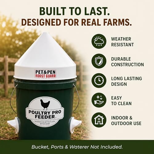 Poultry Pro Roost Guard, Weatherproof (Bucket, Port & Waterer Not Included) As Seen on Shark Tank, Anti-Roost for 5 Gallon Buckets, Prevents Roosting, Keeps Chicken Waterer & Chicken Feeder Clean