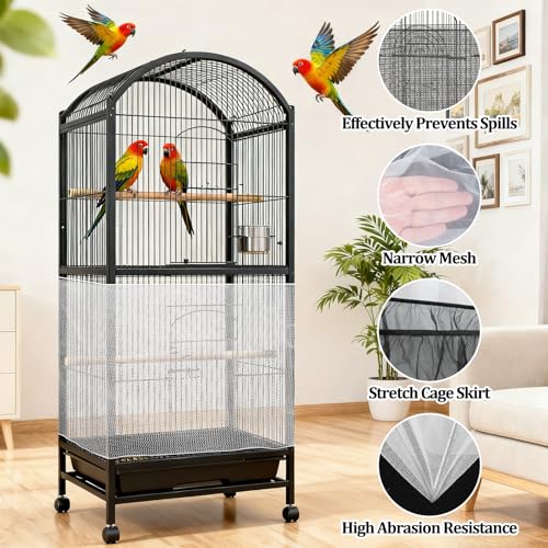 RAINFLOW 2 Pack Bird Cage Seed Catcher - Adjustable Bird Cage Skirt | Black & White, Fits 55-100 in Circumference, 16 in High, Breathable Seed Guard for Parrot, Parakeet and Cockatiel Cages