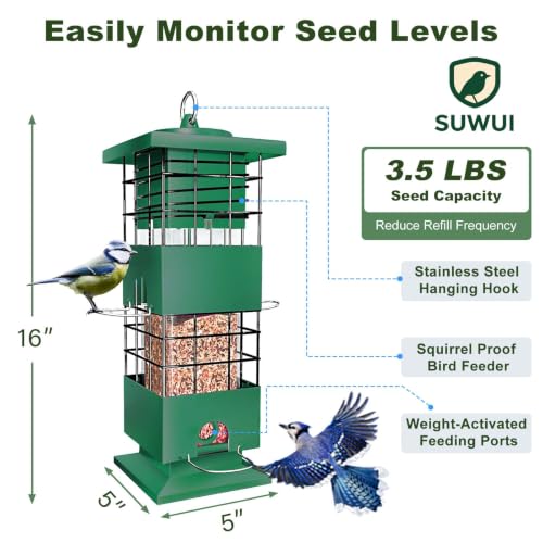 Squirrel Proof Bird Feeder, 3.5Lbs Metal Wild Bird Feeders Anti Squirrel with 4 Feeding Ports for Garden Bird Feeding Station Outdoors Hanging, Pigeon Resistant, Easy to Clean & Refill (Green) - color: Green