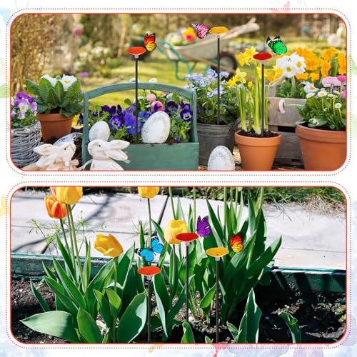 Daifunli 3 Pcs Garden Flower Cups Butterfly Watering Station Set Bee and Butterfly Feeders Bird Bath Bowl with Metal Stake for Poppy Lawn Outdoor Garden Yard Patio Decor(Classic)
