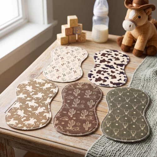 SmoothNovelty 5 Pack Green Western Baby Burp Cloths Soft Absorbent Burping Rags for Newborns 19"x9" Spit up Cloths for Boy Girl Newborn Baby Shower Registry Gifts Set Nursery Decor - style: Green Western