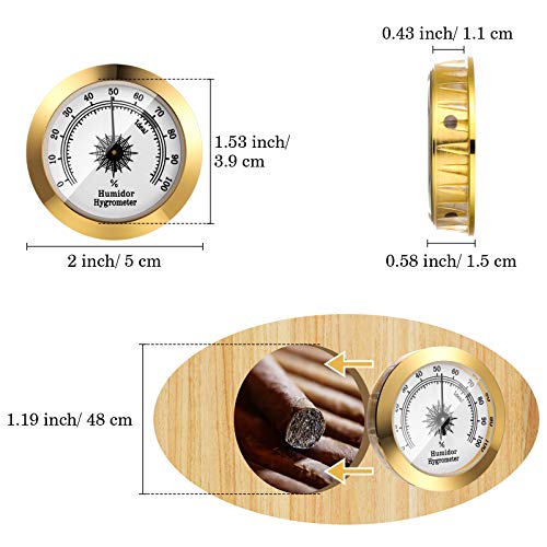 Frienda 2 Pcs Hydrometer 2 Inch Humidity Meter Cigar Humidor Hygrometers Round Cigar Hygrometer for Humidor Cabinet Cans(Gold) - color: Gold