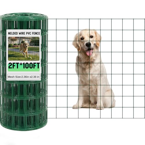 Gisafai 16 Gauge Galvanized Welded Wire Fence 2 ft x 100 ft PVC Coated Hardware Cloth, 2.36" x 2.36" Mesh, Heavy Duty Garden Fencing Roll for Chicken, Dog Yard, Deer Cattle & Animal Protection(Green) - color: Green, size: 2 ft X 100 ft